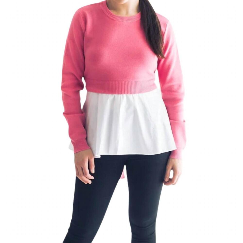NEW FALCON PARK payton sweater & shirt combo top in pink/white